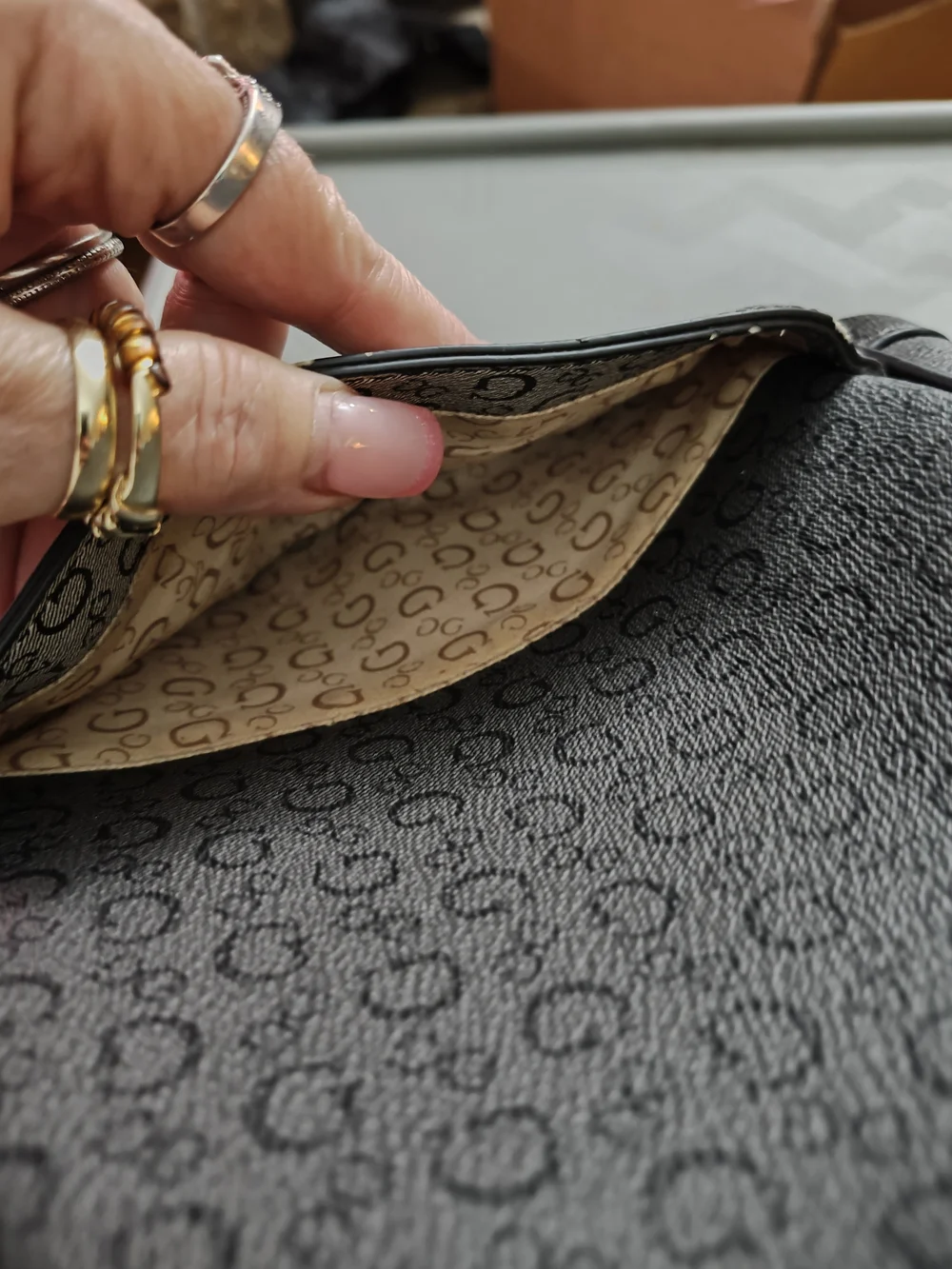 Guess Logo Signature Monogram Backpack – Black & Cream